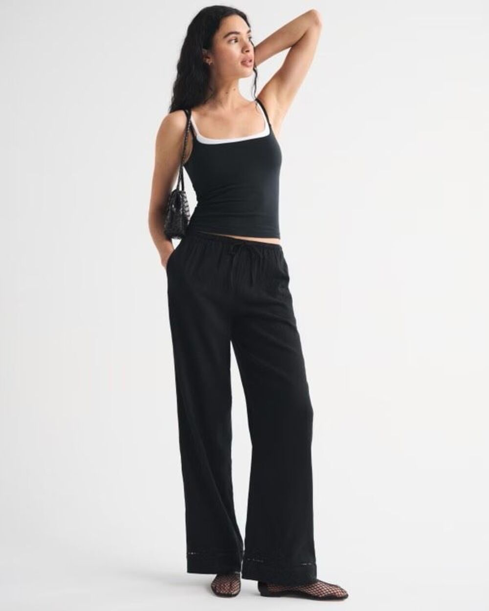 Abercrombie & Fitch Linen Blend Wide Leg Pull On Trouser Pants Size Large LONG